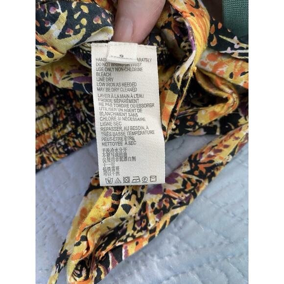 NWOT Free People Sz S Party Playlist Wrap Balloon Slv Yellow Black Cotton Top - Picture 12 of 13